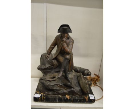 A good large spelter model of seated Napoleon on a marble base.