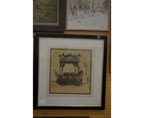 Nelson's funeral car, antique colour print.