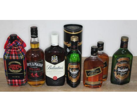 Seven bottles of blended and single malt Scotch whisky comprising Ballantine's Finest 70cl, Whyte &amp; Mackay Special 70cl, 