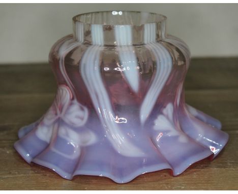 A crimped glass oil lamp shade, outer fitting diam. 66mm.  