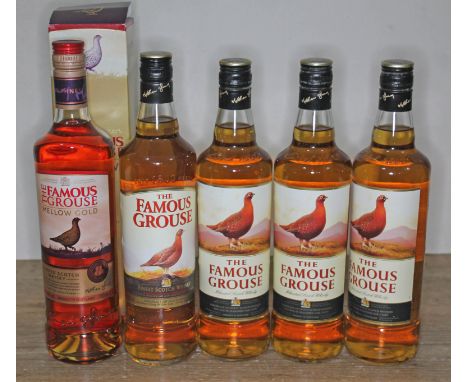 Five bottles of The Famous grouse blended Scotch whisky, 40% 70cl, sealed, level mid neck, Mellow Gold boxed.  