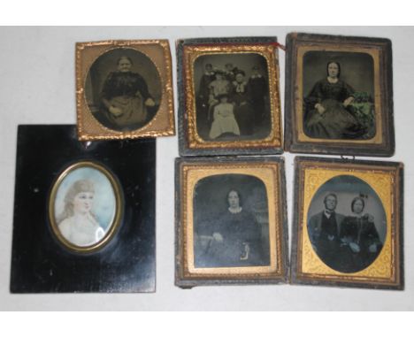 A portrait miniature and five Victorian photographs.  
