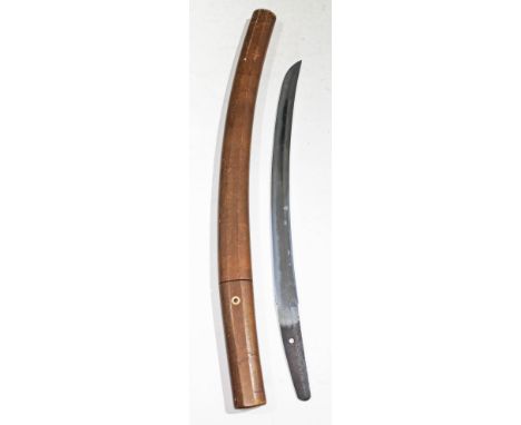 A Japanese wakizashi, five character mark to tang, wooden scabbard, total length 54.5cm.  