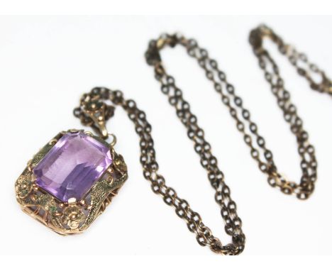 An amethyst set pendant marked '333' on chain marked '925', gross wt. 9.13g.  