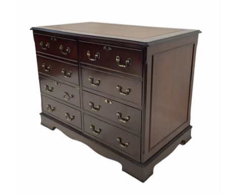 Georgian style mahogany four drawer filling cabinet, the moulded top with inset leather, shaped bracket supportsDimensions: H