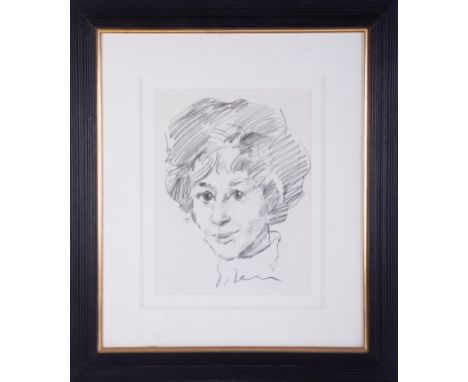 Robert Lenkiewicz (1941-2002), pencil drawing, portrait with hand written card on reverse, inscribed 'Vivian Wetherell, sketc