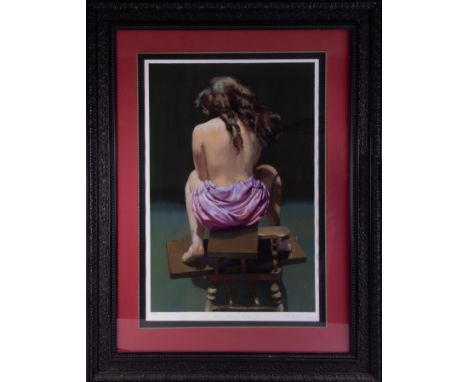 Robert Lenkiewicz (1941-2002), Damen series - Project 18, signed edition print, 315 of 375 (purple dress on chairs), framed a