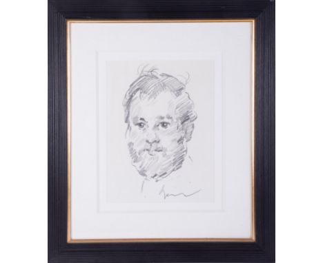 Robert Lenkiewicz (1941-2002), pencil drawing, portrait with hand written card on reverse, inscribed 'Edward John Wetherell, 