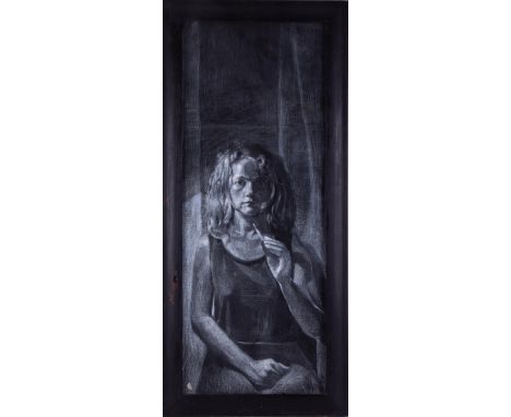 Lisa Stokes, self portrait on mixed media, signed and titled on reverse, 65cm x 26cm.