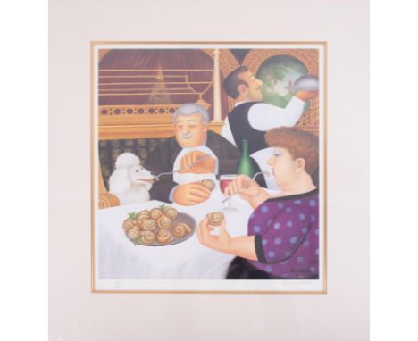 Beryl Cook, 'Dining in Paris' signed limited edition 539/650 Lithograph, mounted, 60cm x 60cm.