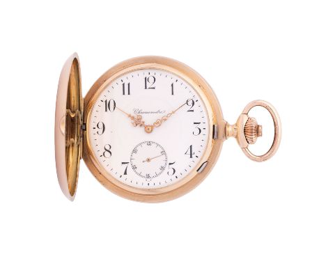 CHRONOMÈTRE Savonette Taschenuhr. Gelbgold 14K mit goldenem Staubdeckel und verglastem Werk. Handaufzugs-Werk mit verschraubt