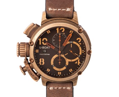 U-BOAT Chimera Bronze Chronograph Ref. 6945. Box & Papiere. Massives Bronzegehäuse mit Glasboden. Automatik-Werk Kal. U-77 mi