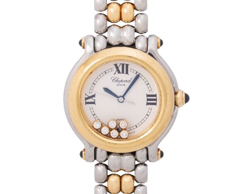 CHOPARD Happy Sport Ref. 8237 Damenuhr. Edelstahl/Gelbgold 18K mit Saphircabochons an der Krone und den Hörnern. Quartz-Werk 