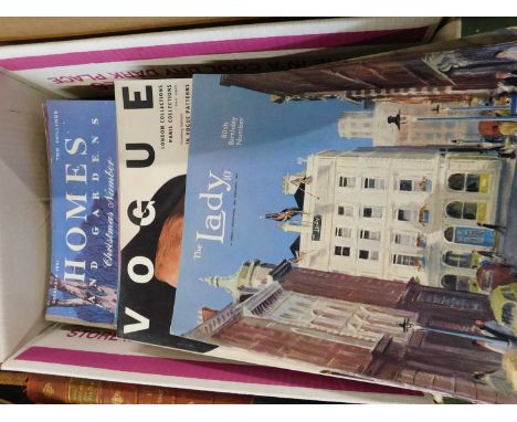 One box of vintage magazines to include Homes and Gardens, Vogue and The Lady, all 1950's/60's