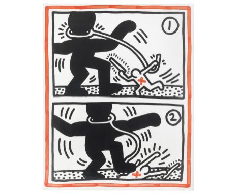 Keith Haring (1958-1990)Untitled 3 from Free South Africa, 1985 signed, numbered and dated '60/60 K. Haring 85 +' in pencilli