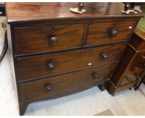 A Victorian mahogany chest of two short over two long drawers with knob handles, raised on bracket feet, 92 cm wide x 51 cm d