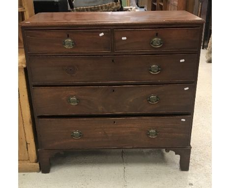 A 19th Century mahogany chest, the top with applied moulded edge over two short and three long graduated drawers on bracket f