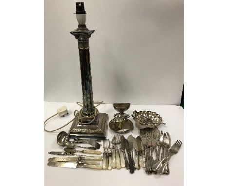 A collection of assorted plated wares to include marrow scoop, scallop dish, sauce ladle, etc, and a circa 1900 electro-plate