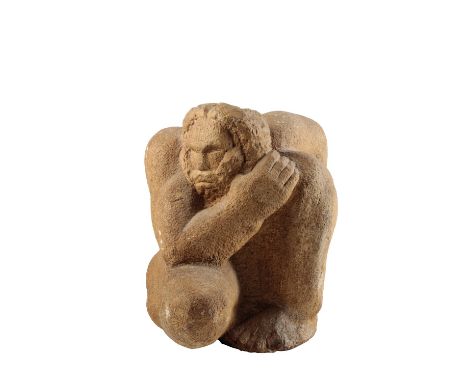 MARBLE STONE SCULPTURE, modelled in the form of a kneeling figure, signed "Favre", 33cm high