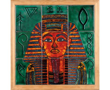 POOLE POTTERY STUDIO "TUTANKHAMUN" TILE PANEL, designed by Nikki Massarella, limited edition no.1/1, framed, 47cm L x 46.6cm 