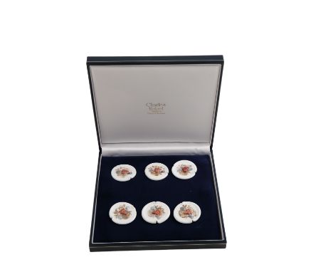 BIMINI: A SET OF SIX LARGE MILK GLASS BUTTONS, designs probably by Dame Lucie Rie, painted in polychrome and gilt, each decor