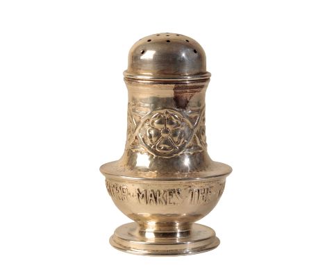 OMAR RAMSDEN &amp; ALWYN CARR: AN EDWARDIAN ARTS AND CRAFTS SILVER PEPPER POT, London, 1900, baluster form, pull-off pierced 