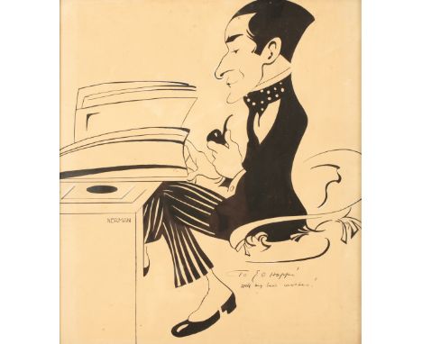 •EINAR NERMAN (1888-1983) A caricature style portrait of a the celebrated photographer Emil Otto Hoppé seated at a desk, sign