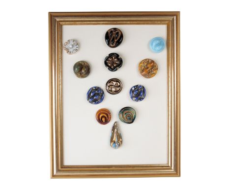 COLLECTION OF BIMINI AND OTHER BUTTONS, designs probably by Dame Lucie Rie, decorated in polychrome, various stylised designs