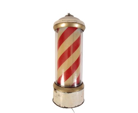 MID 20TH CENTURY BARBERS STRIPED ILLUMINATED ADVERTISING LIGHT POLE, with cast metal fittings, 68cm high