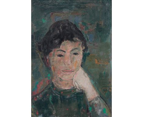 GERMAN EXPRESSIONIST SCHOOL, 20TH CENTURY A head and shoulder portrait of a young woman, her head resting on her hand, monogr