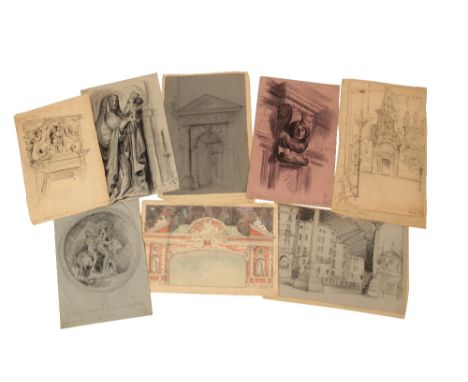 •GEORGY K LOUKOMSKI (1884-1952) A folio of mixed works, predominately architectural drawings, some set designs and figural st