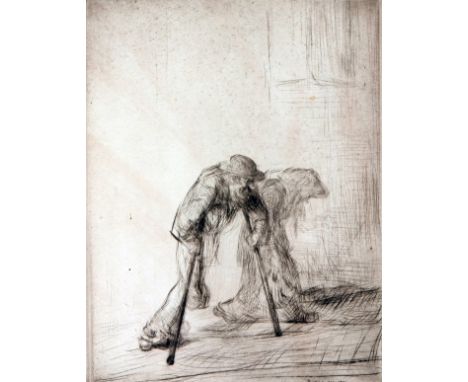 *EDMUND BLAMPIED (1886-1966, BRITISH) “Poor People” black and white etching, signed and numbered 52/100 in pencil to lower ma