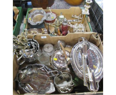 Two boxes of assorted silver plated items