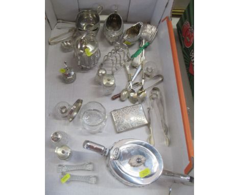 A collection of silver plated items, to include flatware, cigarette case, jugs etc