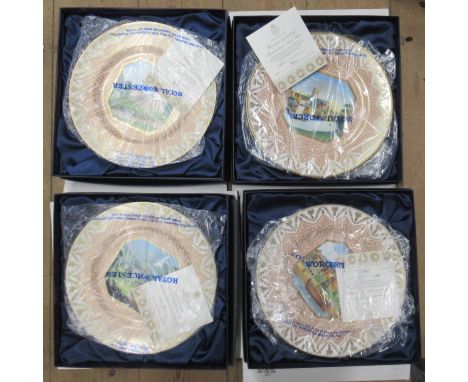 Four Royal Worcester plates, all boxed with certificates, Worcester Cathedral, Whitley Court, Malvern Priory and River Severn