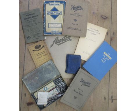 Austin Motor Co Ltd, three booklets, and a book together with other tool and cycling booklets, a Souvenir Bourville tin and v