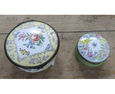 A Bilston enamel box, together with a modern example