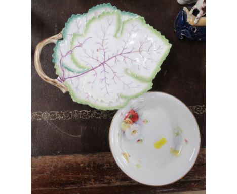 A Royal Worcester dish, decorated with flowers, together with a Worcester leaf moulded plate