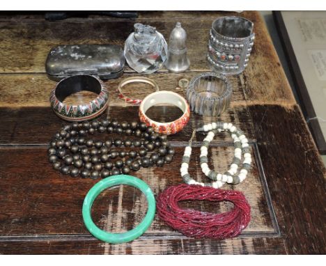 A quantity of costume jewellery together with wristwatches and sundry items including a table lighter.