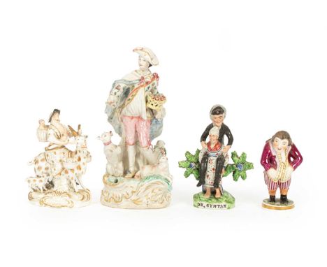 A Bloor Derby white and gilt group of the Tailors Wife, a patch-mark model of a gallant with sheep and hound, a Stevenson &am