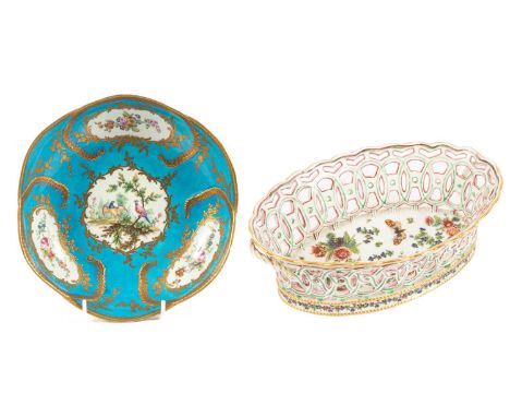 A Sèvres style bowl, 19th Century, of cabbage leaf design, the raised leaves edged with gold and painted with panels of flowe