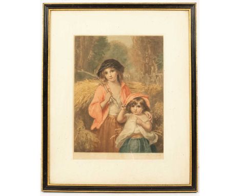 Thomas Hamilton Crawford (19th Century)Two Girls in a Landscapesigned in pencil lower rightmezzotint in colours38cm x 29cmwit