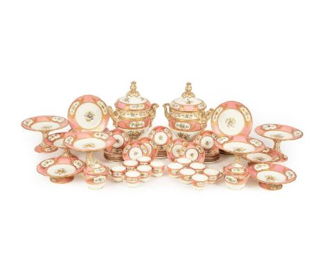 A Coalport (Coalbrookdale) Sèvres style pattern pink-ground dessert service painted by William Cook, mid-19th Century, each p
