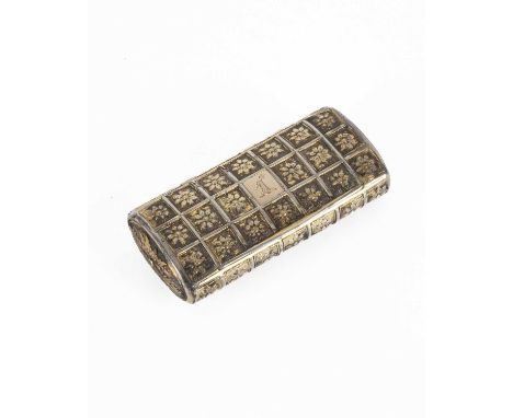 A George III rectangular silver-gilt snuff box, London 1802, of oval section, cast and chased with lattice and flowerhead pan