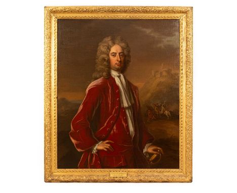 Attributed to John Van Der Bank (1694-1739)Portrait of Edward Evelyn (1681-1751) of Felbridge, Esq.three-quarter length, in a