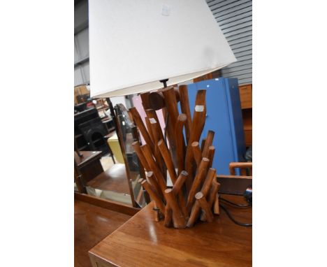 An interesting designer table lamp, driftwood style, plug removed for safety