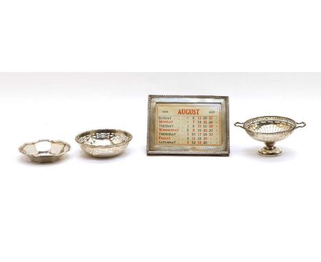 A silver footed bonbon dish, by Adie Brothers, Birmingham 1927, 12.6cm wide, together with a pierced circular bowl, by Willia