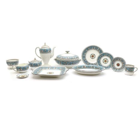  A large collection of Wedgwood Florentine W2714 dinnerware’s in turquoise pattern, comprising of five handled tureens, one w