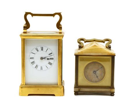 Two French carriage clocks, the first brass, striking the half hours on a gong, the second marble and brass, stamped 'R&amp;C