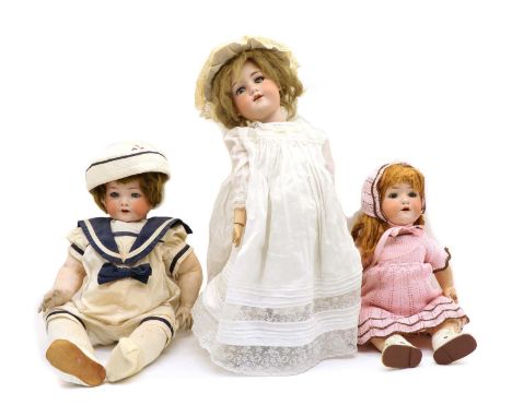 Three Bisque headed dolls, to include a Heubach Koppelsdorf 320-5, with articulated limbs, and an open mouth, 48cm high, an A